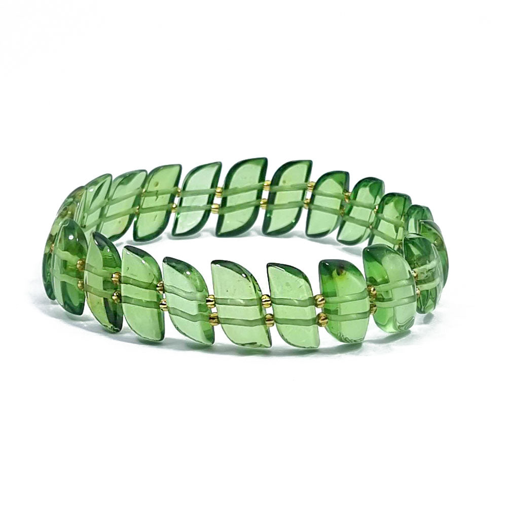 Green Amber Leaves Stretch Bracelet