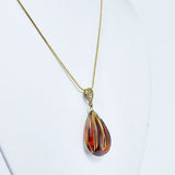 Carved Gradient Amber Drop Pendant & Chain Necklace 14K Gold Plated