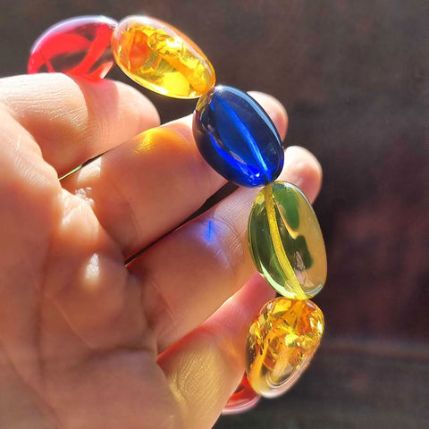 Multi-Color Amber Nugget Beads Stretch Bracelet