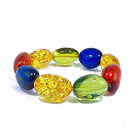 Multi-Color Amber Nugget Beads Stretch Bracelet