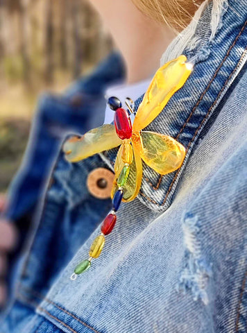 Multi-Color Amber Dragonfly Brooch - Pendant