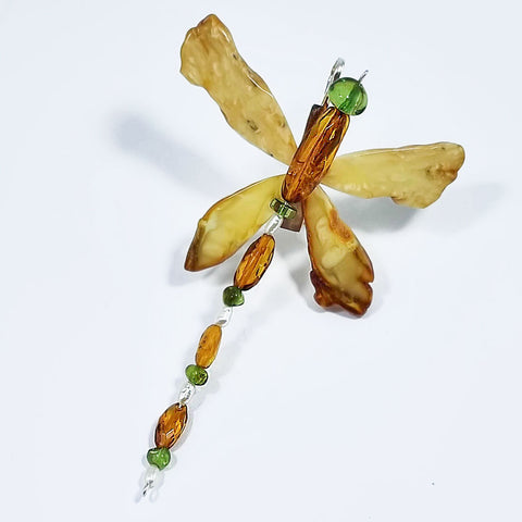 Multi-Color Amber Dragonfly Brooch - Pendant