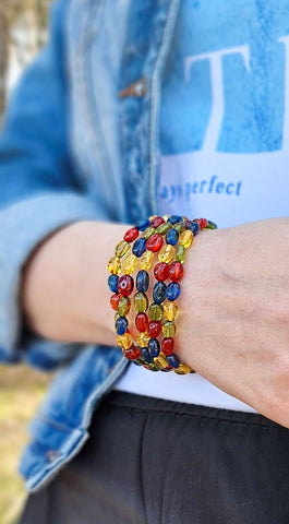 Multi-Color Amber Nugget Beads Stretch Bracelet