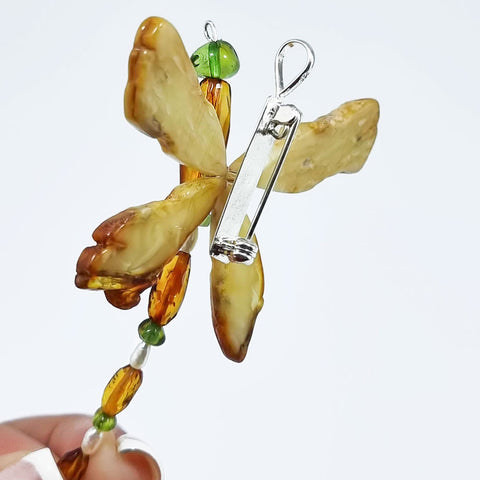 Multi-Color Amber Dragonfly Brooch - Pendant