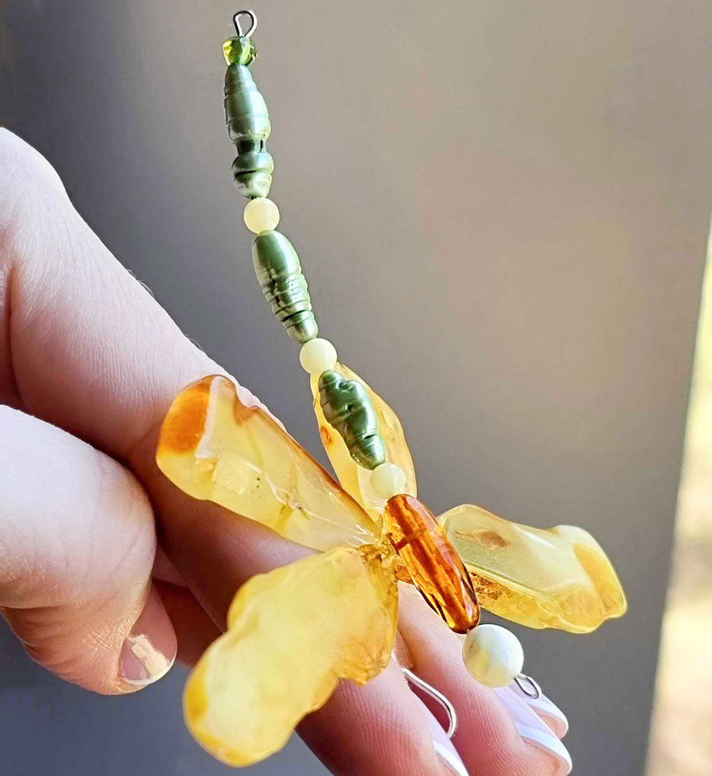 Multi-Color Amber Dragonfly Brooch - Pendant