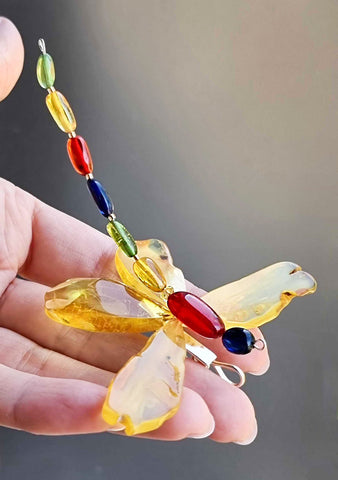 Multi-Color Amber Dragonfly Brooch - Pendant