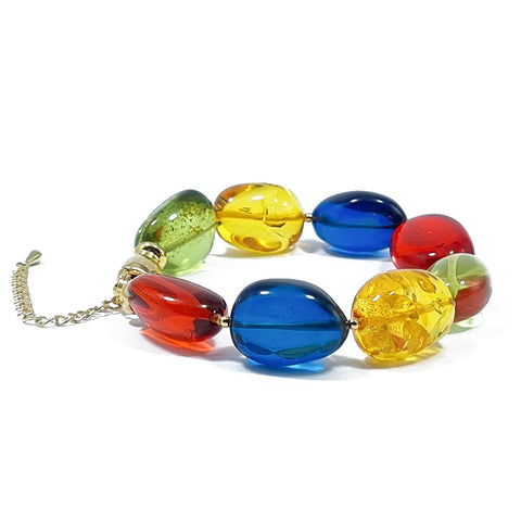 Multi-Color Amber Nugget Beads Bracelet 14k Gold Plated