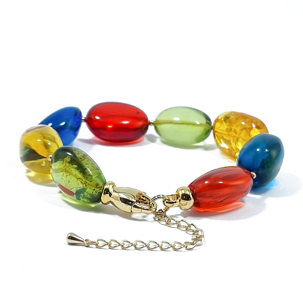 Multi-Color Amber Nugget Beads Bracelet 14k Gold Plated