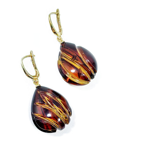 Gradient Amber Carved Drop Dangle Earrings