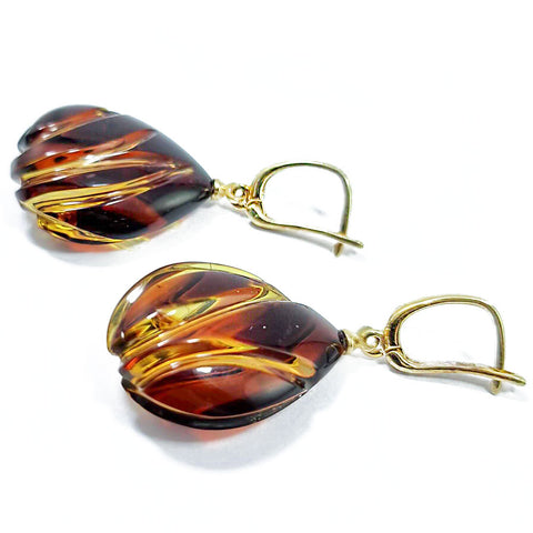 Gradient Amber Carved Drop Dangle Earrings