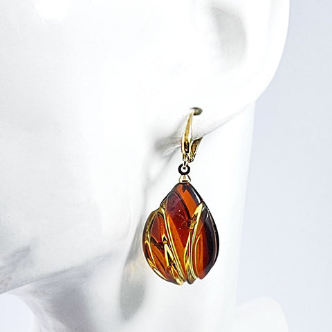 Gradient Amber Carved Drop Dangle Earrings