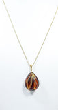 Gradient Amber Carved Drop Pendant & Chain Necklace 14K Gold Plated