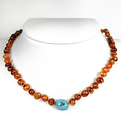 "KIDDO" Cognac Amber Baroque Beads Baby Necklace - Amber Alex Jewelry