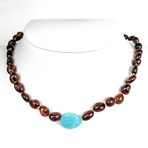 "KIDDO" Dark Cognac Amber Small Nugget Baby Necklace - Amber Alex Jewelry