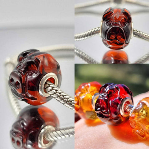 Multi-Color Amber Carved Pig Charm Bead