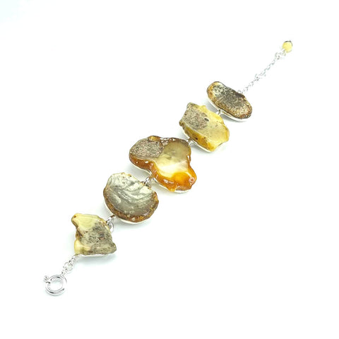 Cognac Amber Slab Bracelet Sterling Silver