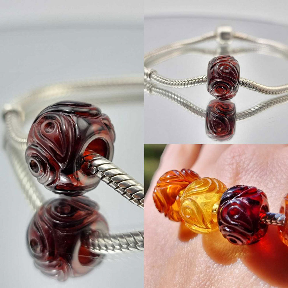 Multi-Color Amber Carved Leaf Charm Bead