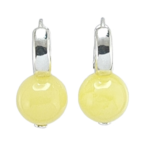 Milky Amber Round Dangle Earrings Sterling Silver