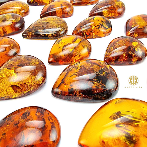 Cognac Amber Drop Shape Cabochons