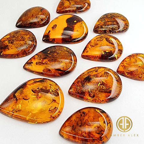 Cognac Amber Drop Shape Cabochons