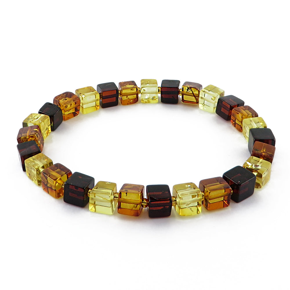 Multi-Color Amber Cube Beads Stretch Bracelet - Amber Alex Jewelry
