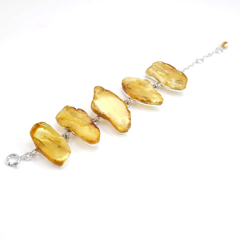 Milky Amber Slab Bracelet Sterling Silver