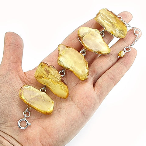 Milky Amber Slab Bracelet Sterling Silver