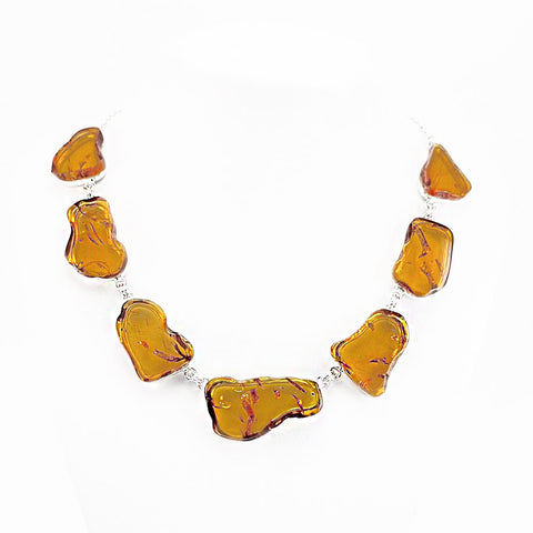 Cognac Amber Slab Necklace Sterling Silver