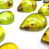 Green Amber Drop Shape Cabochons With Insects