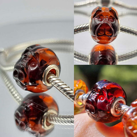 Multi-Color Amber Carved Pig Charm Bead