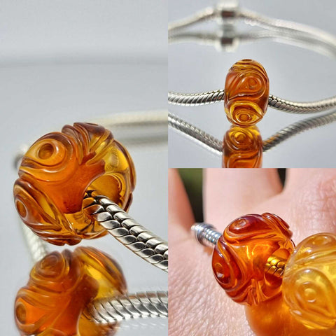 Multi-Color Amber Carved Leaf Charm Bead