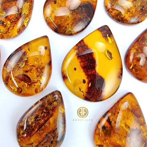 Cognac Amber Drop Shape Cabochons