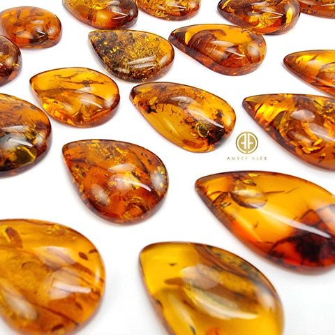 Cognac Amber Drop Shape Cabochons