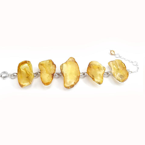 Milky Amber Slab Bracelet Sterling Silver