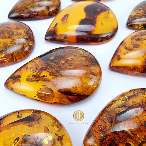 Cognac Amber Drop Shape Cabochons