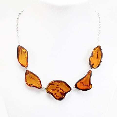 Cognac Amber Slab Necklace Sterling Silver