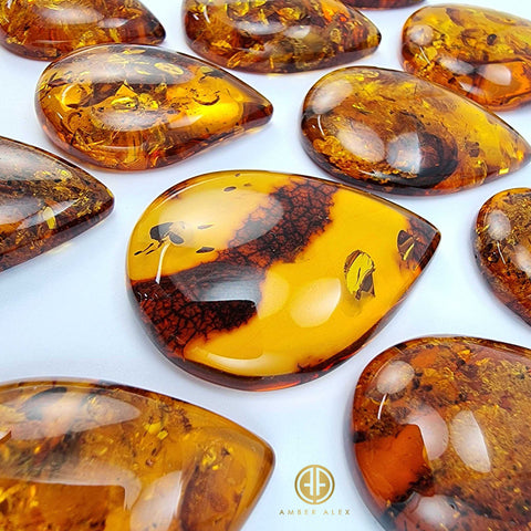 Cognac Amber Drop Shape Cabochons