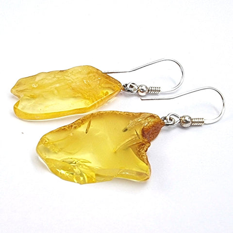 Milky Amber Slab Dangle Earrings Sterling Silver