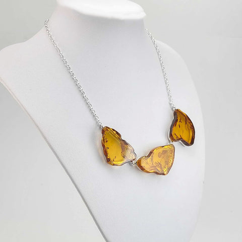 Cognac Amber Slab Necklace Sterling Silver