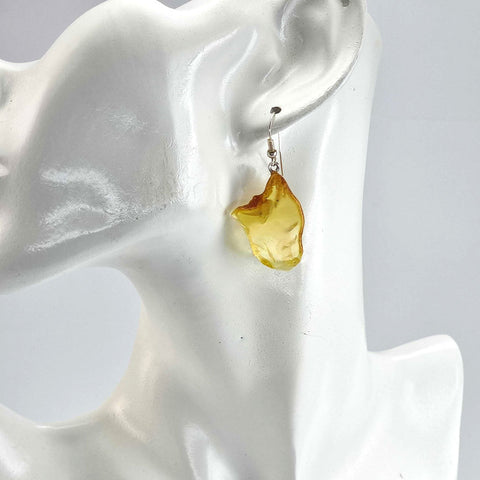 Milky Amber Slab Dangle Earrings Sterling Silver