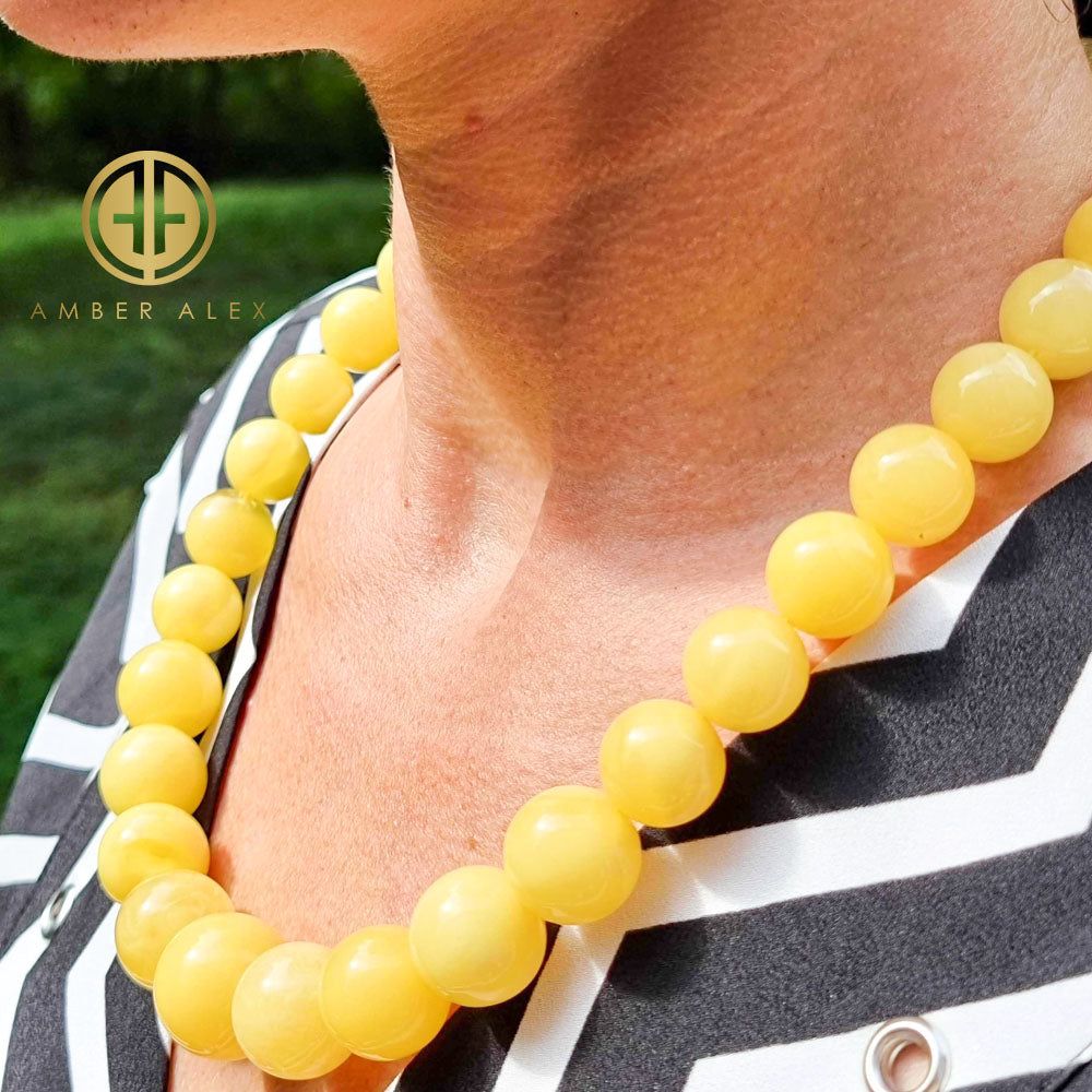 Milky Amber Round Beads Necklace