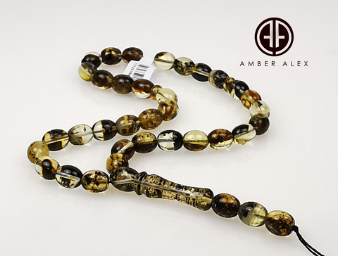 Transparent With Fossil Amber Egg  8.5 mm Islamic Prayer Beads