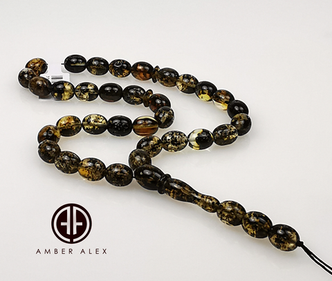 Transparent With Fossil Amber Egg  8.5 mm Islamic Prayer Beads