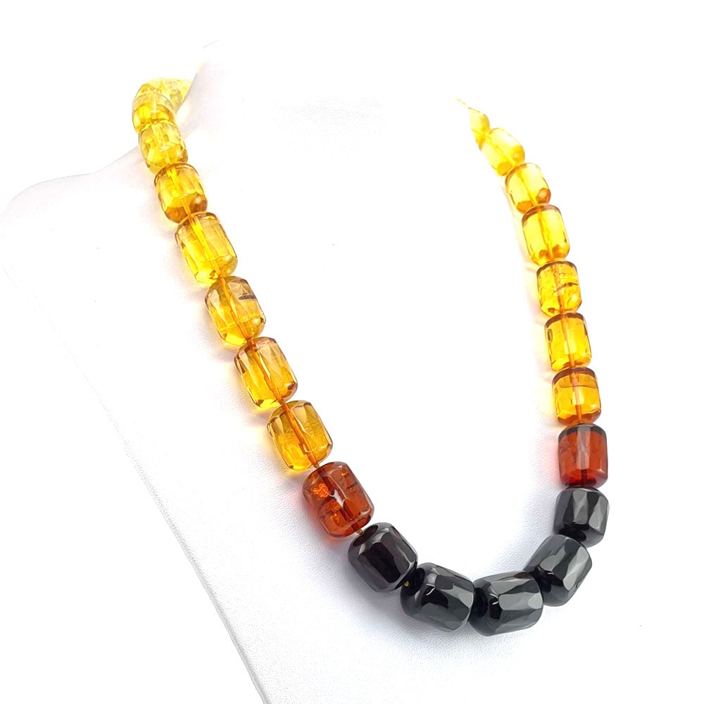 Gradient Amber Faceted Barrel Beads Necklace