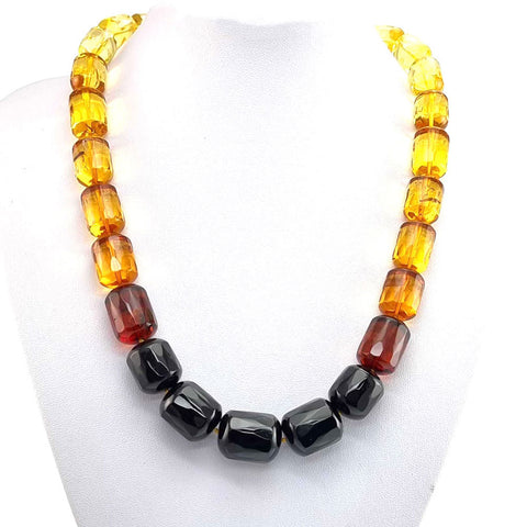 Gradient Amber Faceted Barrel Beads Necklace