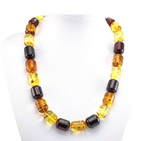 Multi-Color Amber Barrel Beads Necklace