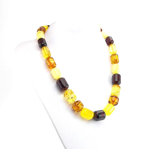 Multi-Color Amber Barrel Beads Necklace