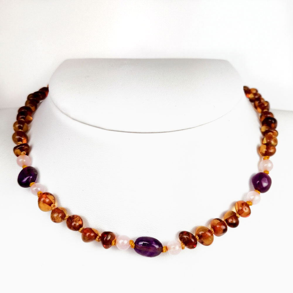 "KIDDO" Cognac Amber Baroque Beads Baby Necklace - Amber Alex Jewelry