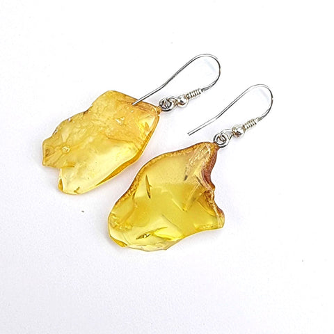 Milky Amber Slab Dangle Earrings Sterling Silver