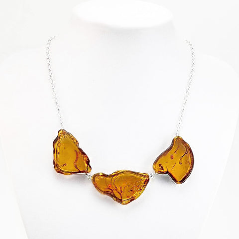 Cognac Amber Slab Necklace Sterling Silver